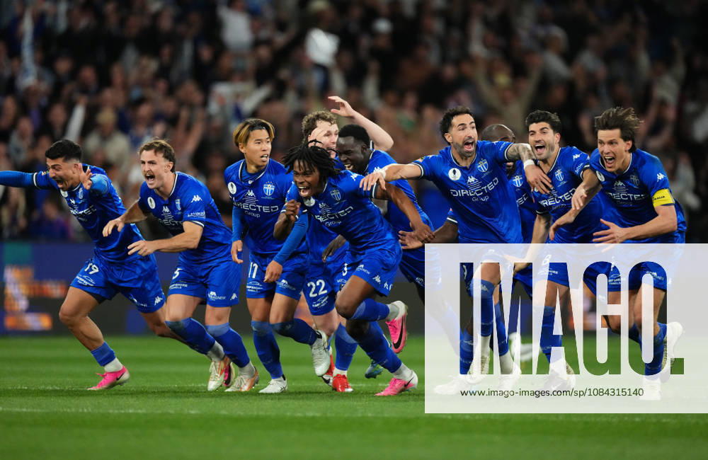 AUSTRALIA CUP SOUTH MELBOURNE VICTORY, South Melbourne FC celebrate as they win the match after a penalty shoot-out during the Australia Cup final match between South Melbourne FC and Melbourne Victory FC at AAMI Park in Melbourne, Saturday, October 10, 2026. ( NO ARCHIVING, MELBOURNE VICTORIA Australia