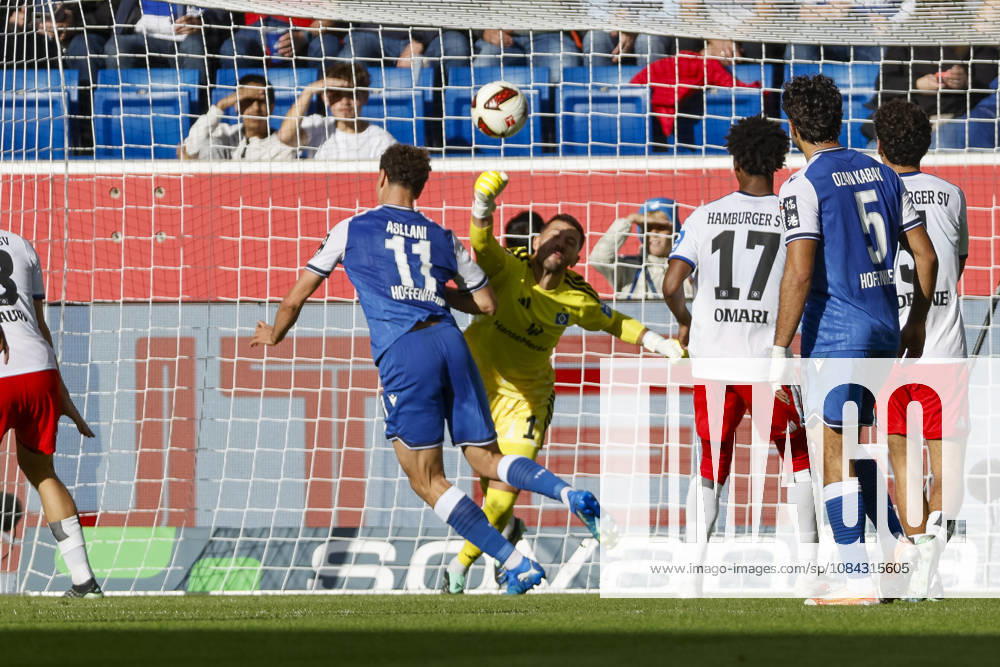Fisnik Asllani (TSG Hoffenheim, 11) and Daniel Heuer Fernandes (Hamburger SV, 01) in a tackle, Germany, soccer, Bundesliga 1, Matchday 5, 2026–2027, TSG Hoffenheim vs. Hamburger SV, October 10, 2026, Sinsheim SNP Arena, Germany