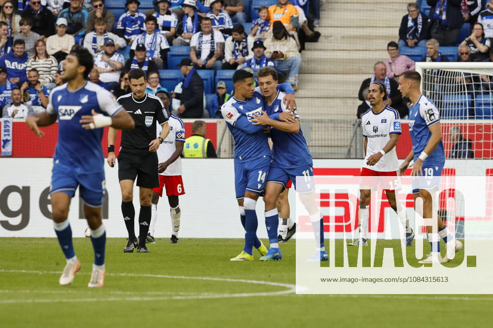 TSG Hoffenheim celebrates Fisnik Asllani s goal to tie the game at 1-1, TSG Hoffenheim, 11, joy, excitement, positive emotions, goal, Germany, soccer, Bundesliga 1, Matchday 5, 2026–2027, TSG Hoffenheim vs. Hamburger SV, October 10, 2026, Sinsheim SNP Arena, Germany