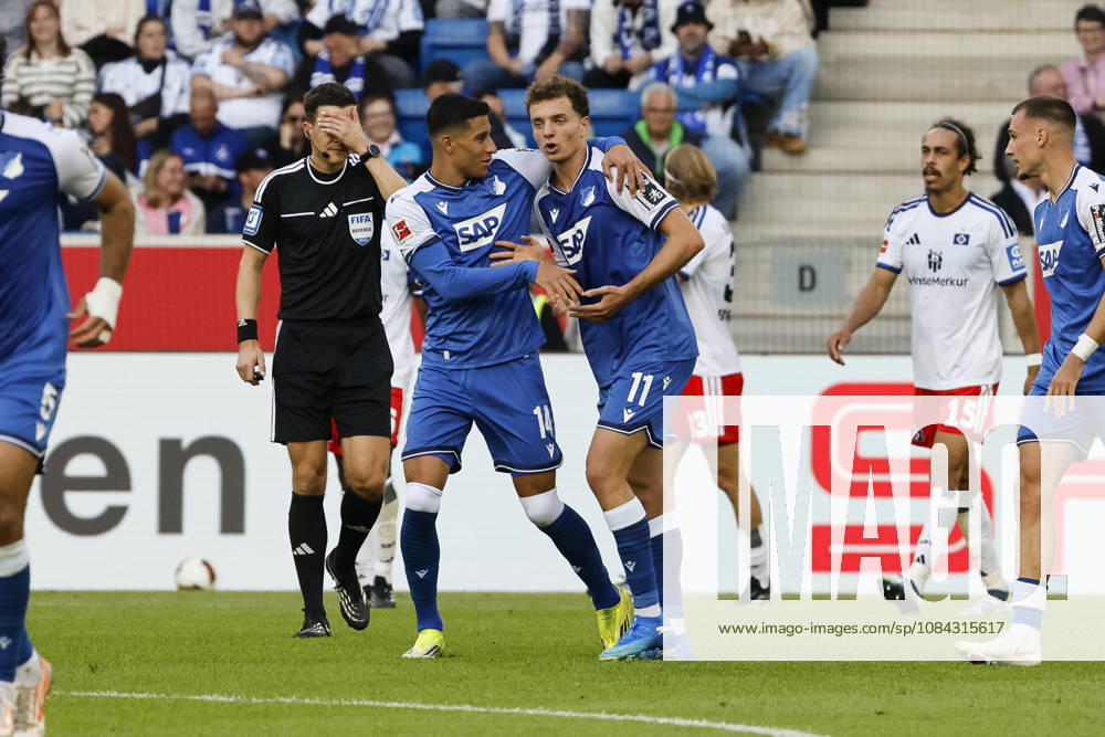 TSG Hoffenheim celebrates Fisnik Asllani s goal to tie the game at 1-1, TSG Hoffenheim, 11, joy, excitement, positive emotions, goal, Germany, soccer, Bundesliga 1, Matchday 5, 2026–2027, TSG Hoffenheim vs. Hamburger SV, October 10, 2026, Sinsheim SNP Arena, Germany