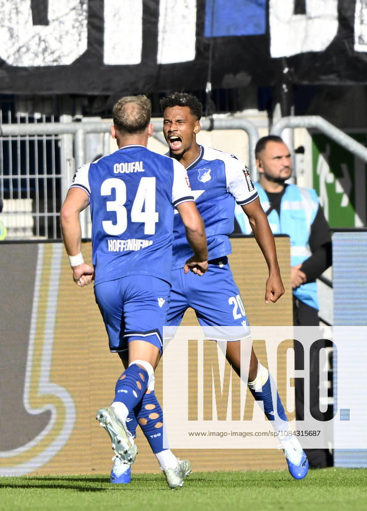 Alleged goal to make it 1–1 by Bambase Conte (TSG 1899 Hoffenheim, 20) disallowed due to a foul in the build-up. Goal celebration by Vladimir Coufal (TSG 1899 Hoffenheim, 34). TSG 1899 Hoffenheim vs. Hamburger SV (HSV) 10–10 2026 DFL regulations prohibit any use of photographs as image sequences and or quasi-video. TSG 1899 Hoffenheim vs. Hamburger SV (HSV)