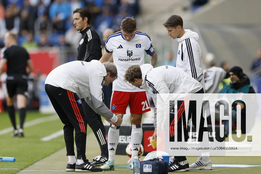 Nicolai Remberg (HSV), injured, injury, during the Bundesliga match between TSG 1899 Hoffenheim and Hamburger SV at the PreZero Arena, Sinsheim, Germany, on October 10, 2026, in action during the Bundesliga match between TSG 1899 Hoffenheim and Hamburger SV at the PreZero Arena, Sinsheim, Germany, on October 10, 2026. DFB and DFL regulations prohibit any use of photographs as image sequences and or quasi-video,