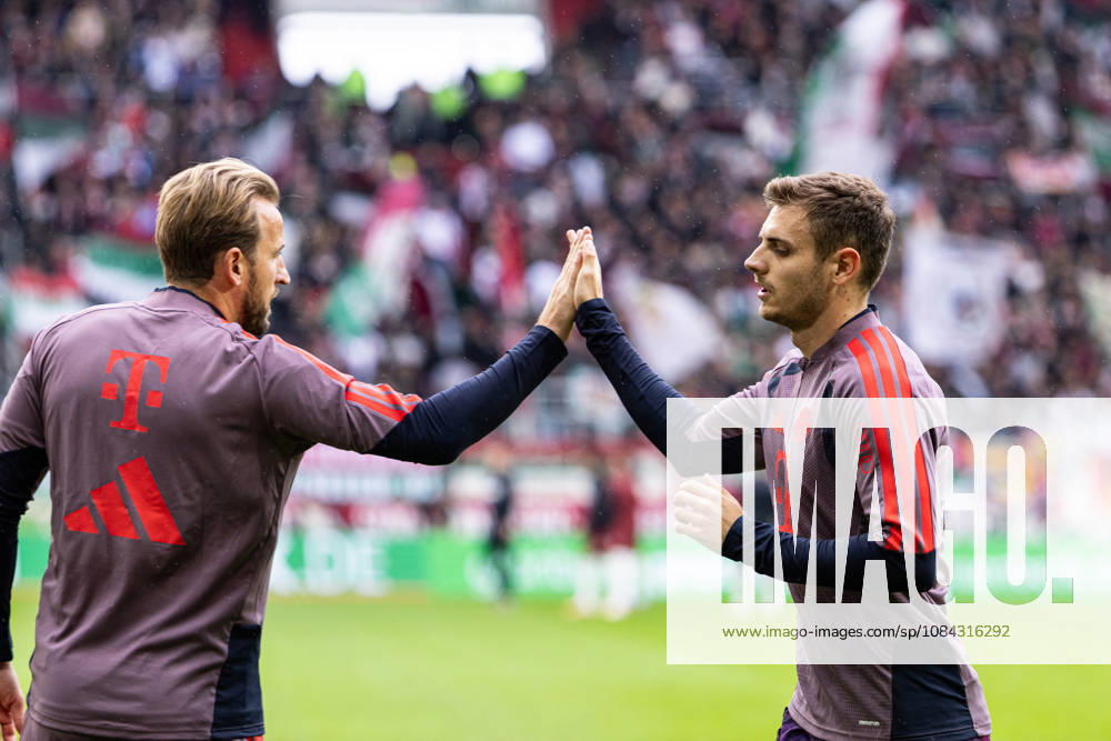 Germany: FC Augsburg vs. FC Bayern Munich, Bundesliga 1, Matchday 5, 2026–27 Season, WWK Arena, Augsburg; Harry Kane, FC Bayern Munich, 9; Josip Stanisic, FC Bayern Munich, 44; Augsburg, WWK Arena, Bayern, Germany