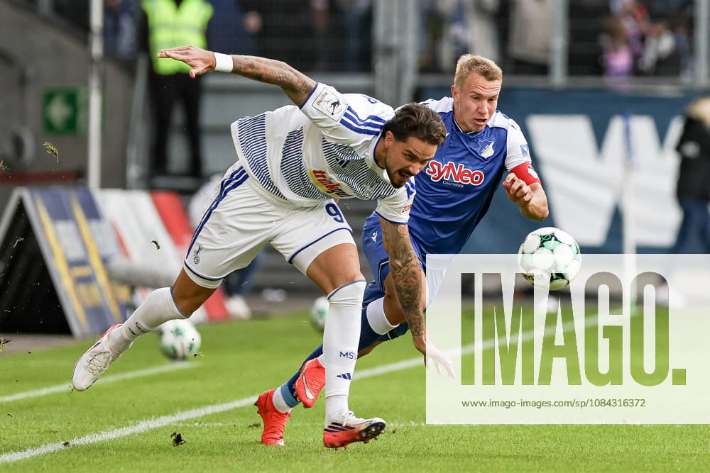 GER, Soccer, Men s, 3rd Division, 2026–2027 Season, MSV Duisburg vs. TSG Hoffenheim II: Lex Tyger Lobinger (Duisburg) and Valentin Lässig (TSG II) battle for the ball; Duisburg, Schauinsland, Arena, North Rhine-Westphalia, Germany