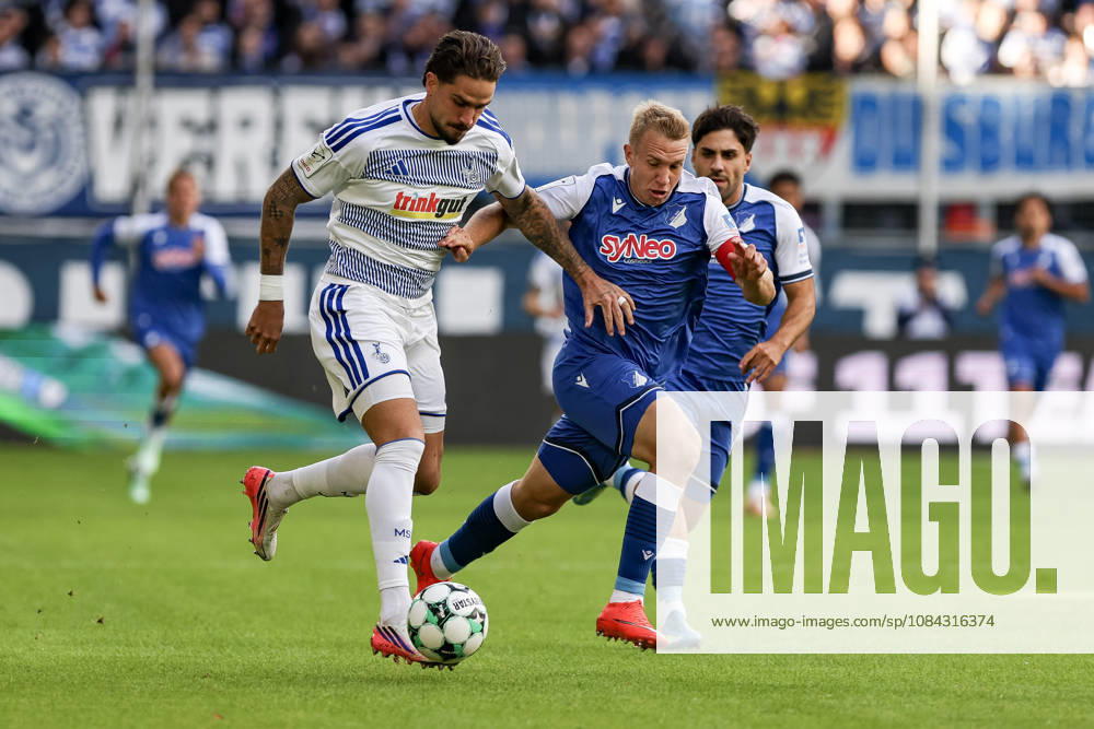 GER, Soccer, Men s, 3rd Division, 2026–2027 Season, MSV Duisburg vs. TSG Hoffenheim II: Lex Tyger Lobinger (Duisburg) and Valentin Lässig (TSG II) battle for the ball; Duisburg, Schauinsland, Arena, North Rhine-Westphalia, Germany