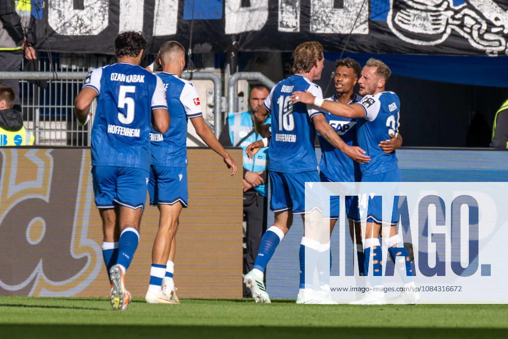 Goal scorer Bambase Conte of TSG 1899 Hoffenheim celebrates too soon; his goal is disallowed Germany, Sinsheim, October 10, 2026, Soccer, Bundesliga: TSG 1899 Hoffenheim vs. Hamburger SV, 2026–2027 season, Matchday 5, SNP Arena. DFL and DFB regulations prohibit any use of photographs as image sequences and or quasi-video.
