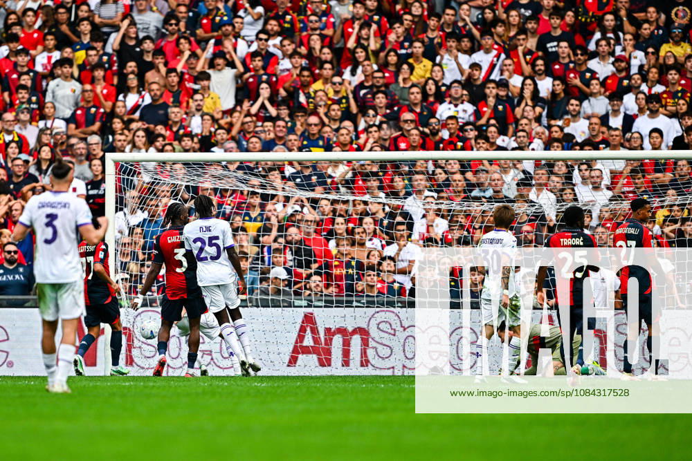 Genoas Dutch goalkeeper Justin Bijlow (3rd from right) gets beaten by his team-mate Mexican defender Johan Vasquezs own goal during the Italian Serie A soccer match Genoa Cfc vs Acf Fiorentina at Luigi Ferraris stadium in Genoa, Italy, 10 October 2026. ANSA STRINGER. Serie A - Genoa Cfc Vs Acf Fiorentina - ZUMAa110 20261010_zaf_a110_016