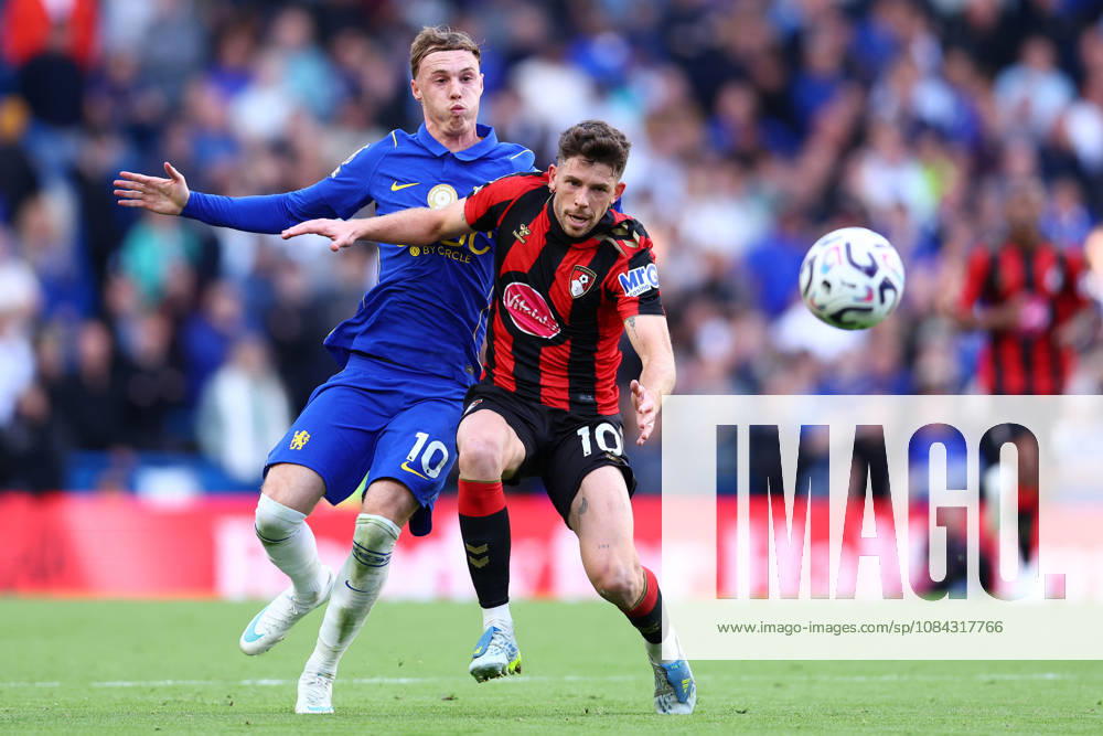 London, England, 10th October 2026. Cole Palmer of Chelsea and Ryan Christie of AFC Bournemouth challenge for the ball during the Chelsea vs AFC Bournemouth Premier League match at Stamford Bridge, London. Picture credit should read: Paul Terry Sportimage . SPI_025_PT_Chelsea_Bournemouth SPI-5060-0025