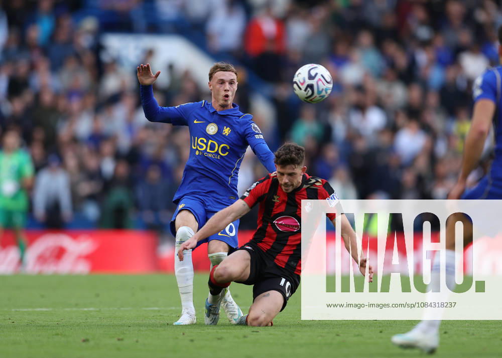 10th October 2026; Stamford Bridge, London, England; Premier League Football, Chelsea versus Bournemouth; Cole Palmer of Chelsea challenges Ryan Christie of AFC Bournemouth JohnxPatrickxFletcher