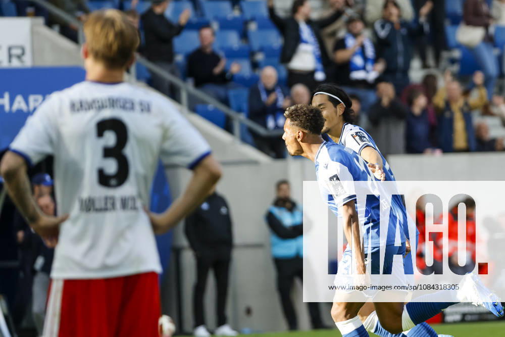 TSG Hoffenheim celebrates a goal after Bambase Conte scores to make it 2–1 for TSG Hoffenheim, 20, joy, excitement, positive emotions, goal, Germany, soccer, Bundesliga 1, Matchday 5, 2026–2027, TSG Hoffenheim vs. Hamburger SV, October 10, 2026, Sinsheim SNP Arena, Germany