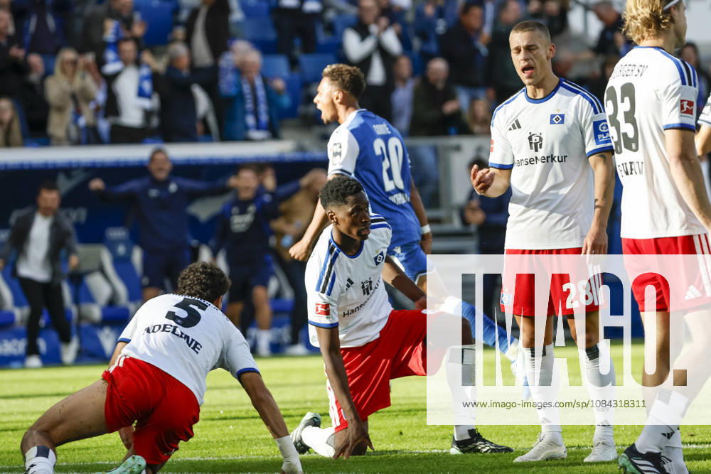 TSG Hoffenheim celebrates a goal after Bambase Conte scores to make it 2–1 for TSG Hoffenheim, 20, joy, excitement, positive emotions, goal, Germany, soccer, Bundesliga 1, Matchday 5, 2026–2027, TSG Hoffenheim vs. Hamburger SV, October 10, 2026, Sinsheim SNP Arena, Germany