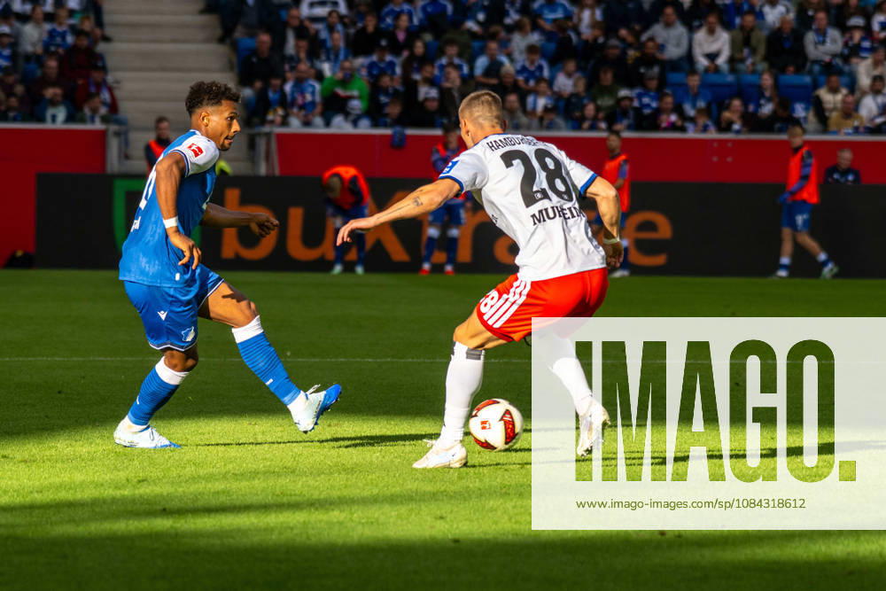 Bambase Conte TSG 1899 Hoffenheim and Miro Muheim Hamburger SV Germany, Sinsheim, October 10, 2026, Soccer, Bundesliga TSG 1899 Hoffenheim vs. Hamburger SV, 2026–2027 season, Matchday 5, SNP Arena DFL DFB REGULATIONS PROHIBIT ANY USE OF PHOTOGRAPHS AS IMAGE SEQUENCES AND OR QUASI-VIDEO