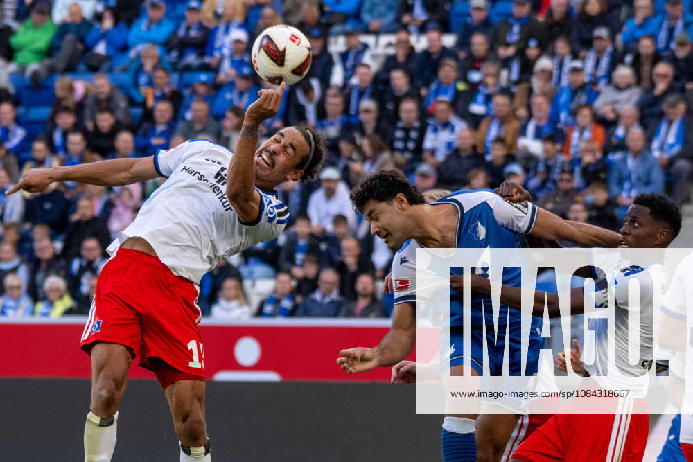 Yussuf Poulsen (Hamburger SV), Ozan Kabak (TSG 1899 Hoffenheim), and Albert Sambi Lokonga (Hamburger SV), Germany, Sinsheim, October 10, 2026, Soccer, Bundesliga: TSG 1899 Hoffenheim vs. Hamburger SV, 2026–2027 season, Matchday 5, SNP Arena. DFL and DFB regulations prohibit any use of photographs as image sequences and or quasi-video.