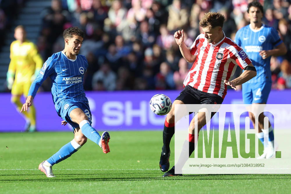 10th October 2026; Stadium of Light, Sunderland, England; Premier League Football, Sunderland versus Brighton and Hove Albion; Yasin Ayari of Brighton and Hove Albion challenges Thomas Meunier of Sunderland DavexLofthouse