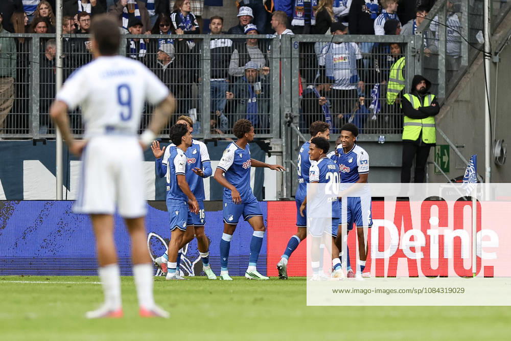 Germany, Soccer, Men s, 3rd Division, 2026–2027 Season, MSV Duisburg vs. TSG Hoffenheim II, Blessing Miguel Makanda, TSG II goal celebration, celebrating with his team after scoring the 0–2 goal, Duisburg, Schauinsland, Reisen Arena, North Rhine-Westphalia, Germany