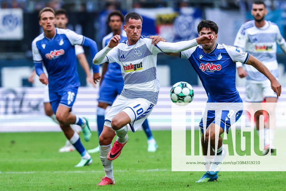 Sports, Soccer, 3rd Division, 2026–2027 Season, Matchday 8: MSV Duisburg vs. TSG 1899 Hoffenheim II, October 10, 2026, Schauinsland Reisen Arena, Christian Viet (MSV Duisburg), 10 Diren Dagdeviren (Hoffenheim), 8 Tackle, Duisburg, Schauinsland Reisen Arena, North Rhine-Westphalia, Germany