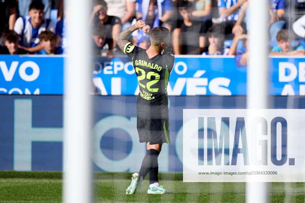 Alejandro Grimaldo of Atletico de Madrid celebrates after scoring the team s first goal during the LaLiga EA Sports match between Deportivo Alaves and Atletico de Madrid at Mendizorrotza on October 10, 2026, in Vitoria, Spain. Deportivo Alaves V Atletico De Madrid - La Liga EA Sports - ZUMAa181 20261010_zaa_a181_042