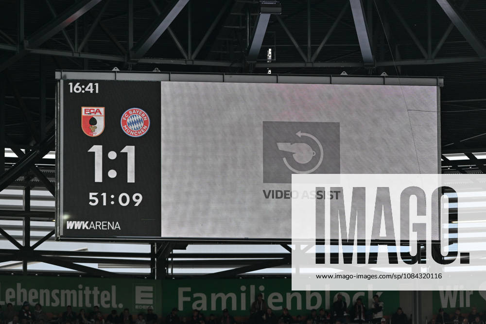 AUGSBURG, GERMANY; 10. OCTOBER: no goal for Bayern Munich - VAR, Offside during the Bundesliga Match between FC Augsburg vs. FC Bayern Munich at Matchday 5 at WWK-Arena DFL REGULATIONS PROHIBIT ANY USE OF PHOTOGRAPHS AS IMAGE SEQUENCES AND OR QUASI-VIDEO