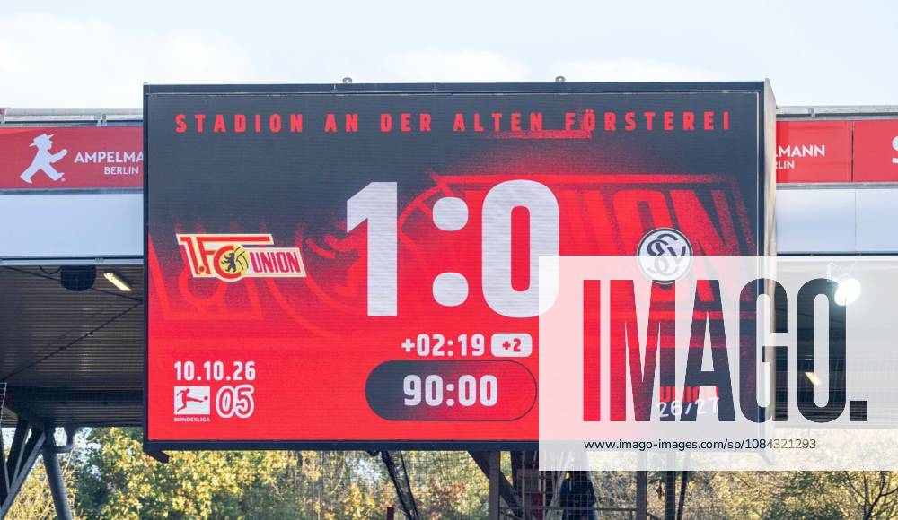 Soccer, Men s, 2026–2027 Season, Bundesliga 1, Matchday 5, 1. FC Union Berlin vs. SV 07 Elversberg, scoreboard showing a final score of 1–0, October 10, 2026,