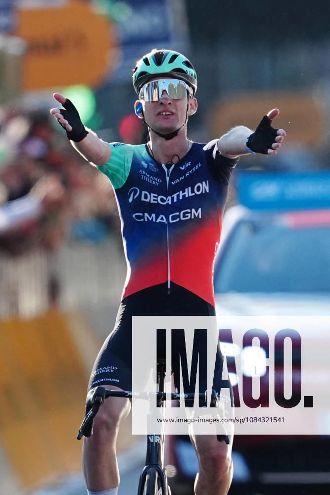 France s Paul Seixas of Decathlon CMA CGM Team celebrates as he cycles to the finish line to win during the 120th edition of the Il Lombardia, Tour of Lombardy cycling race, a 239 km one day race from Bergamo to Como on October 10, 2026, Italy.