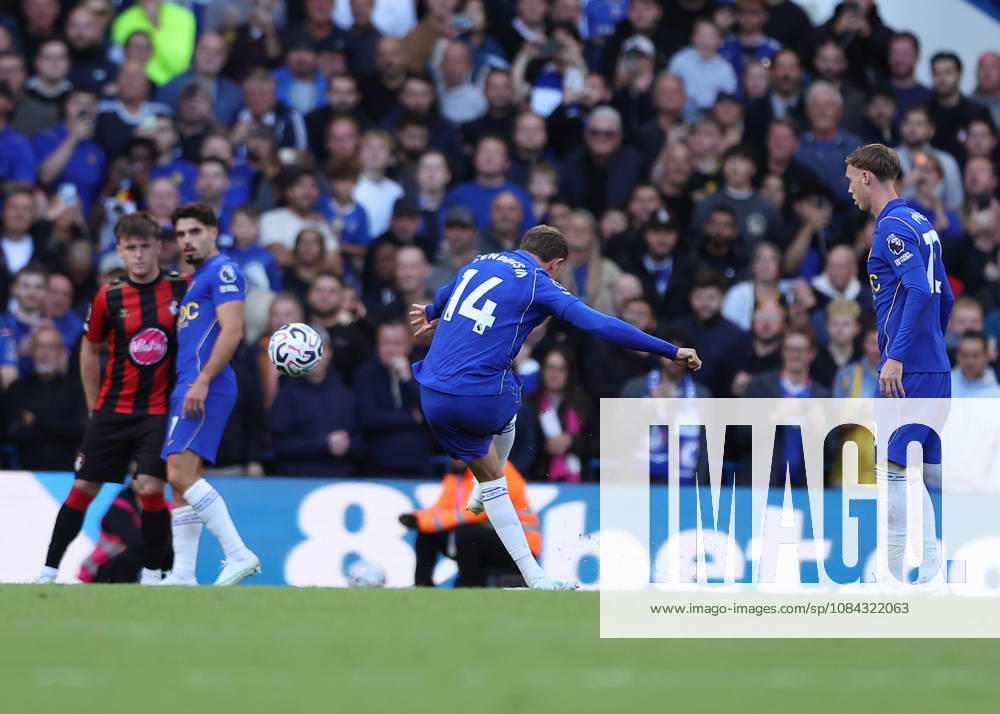 10th October 2026; Stamford Bridge, London, England; Premier League Football, Chelsea versus Bournemouth; Jordan Henderson of Chelsea scoring his sides 5th goal from a direct free kick in the 70th minute to make it 5-1 JohnxPatrickxFletcher