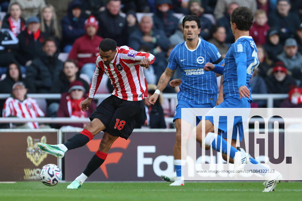 10th October 2026; Stadium of Light, Sunderland, England; Premier League Football, Sunderland versus Brighton and Hove Albion; Wilson Isidor of Sunderland controls the ball DavexLofthouse
