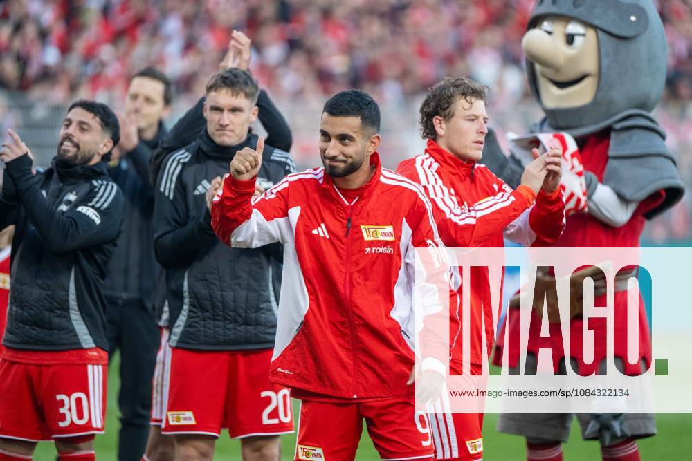 Soccer, Men s, 2026–2027 Season, Bundesliga 1, Matchday 5, 1. FC Union Berlin vs. SV 07 Elversberg; from left: Kastriot Imeri (1. FC Union Berlin), Michel Aebischer (1. FC Union), Livan Burcu (1. FC Union Berlin), Tim Skarke (1. FC Union Berlin), mascot Ritter Keule (1. FC Union), celebration after the final whistle, October 10, 2026,