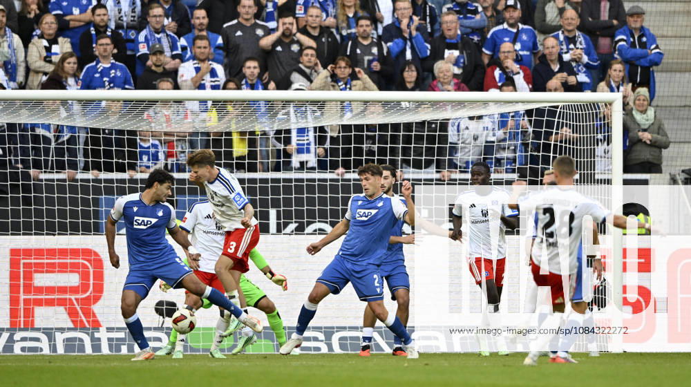GOAL: 2-3 Miro Muheim, Hamburger SV (HSV) 28. Shot on goal. The ball finds its way through friends and foes into the net. TSG 1899 Hoffenheim vs. Hamburger SV (HSV) 10 10 2026. DFL regulations prohibit any use of photographsHS AS IMAGE SEQUENCES AND OR QUASI-VIDEO TSG 1899 Hoffenheim vs. Hamburger SV HSV