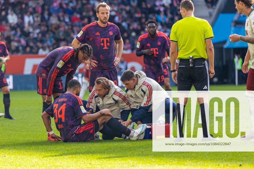 FC Augsburg vs. FC Bayern Munich Germany, Augsburg, October 10, 2026, soccer, Bundesliga, 2026–2027 season, FC Augsburg vs. FC Bayern Munich, Ismael Saibari (FC Bayern Munich), injury, injured, sitting on the ground