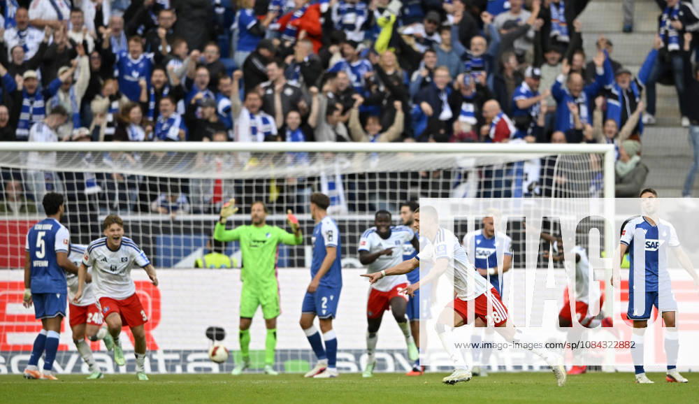 GOAL: 2-3 Miro Muheim, Hamburger SV (HSV) 28 Goal Celebration, TSG 1899 Hoffenheim vs. Hamburger SV (HSV), October 10, 2026. DFL regulations prohibit any use of photographs as image sequences and or quasi- VIDEO TSG 1899 Hoffenheim vs. Hamburger SV (HSV)