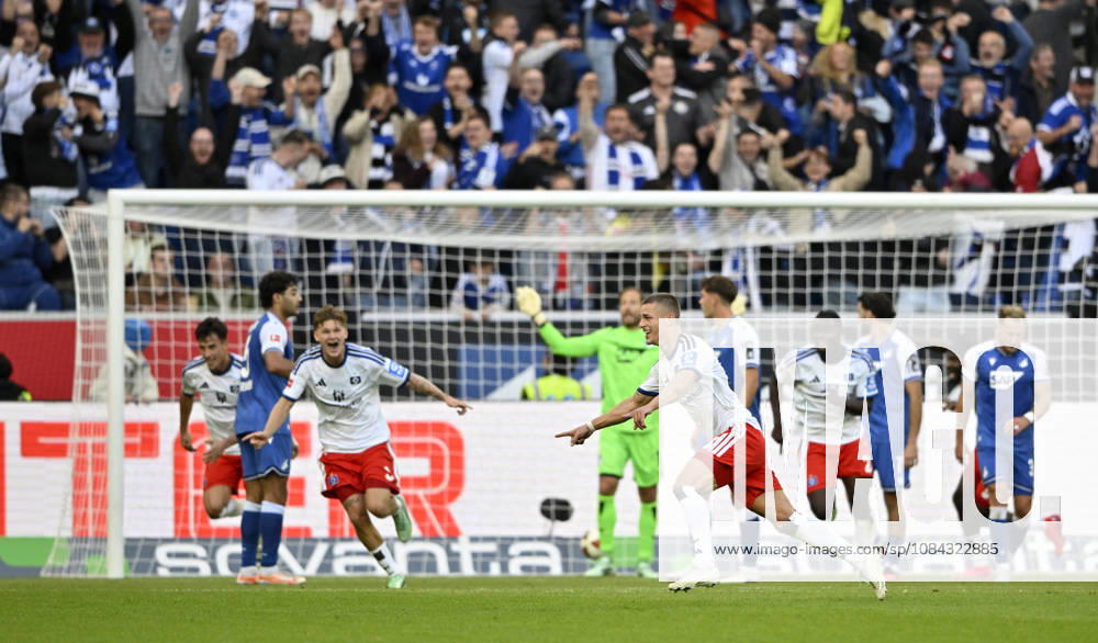 GOAL: 2-3 Miro Muheim, Hamburger SV (HSV) 28 Goal Celebration, TSG 1899 Hoffenheim vs. Hamburger SV (HSV), October 10, 2026. DFL regulations prohibit any use of photographs as image sequences and or quasi- VIDEO TSG 1899 Hoffenheim vs. Hamburger SV (HSV)