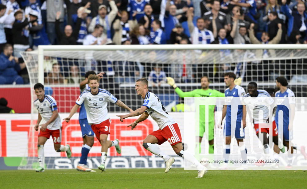 GOAL: 2-3 Miro Muheim, Hamburger SV (HSV) 28 Goal Celebration, TSG 1899 Hoffenheim vs. Hamburger SV (HSV), October 10, 2026. DFL regulations prohibit any use of photographs as image sequences and or quasi- VIDEO TSG 1899 Hoffenheim vs. Hamburger SV (HSV)
