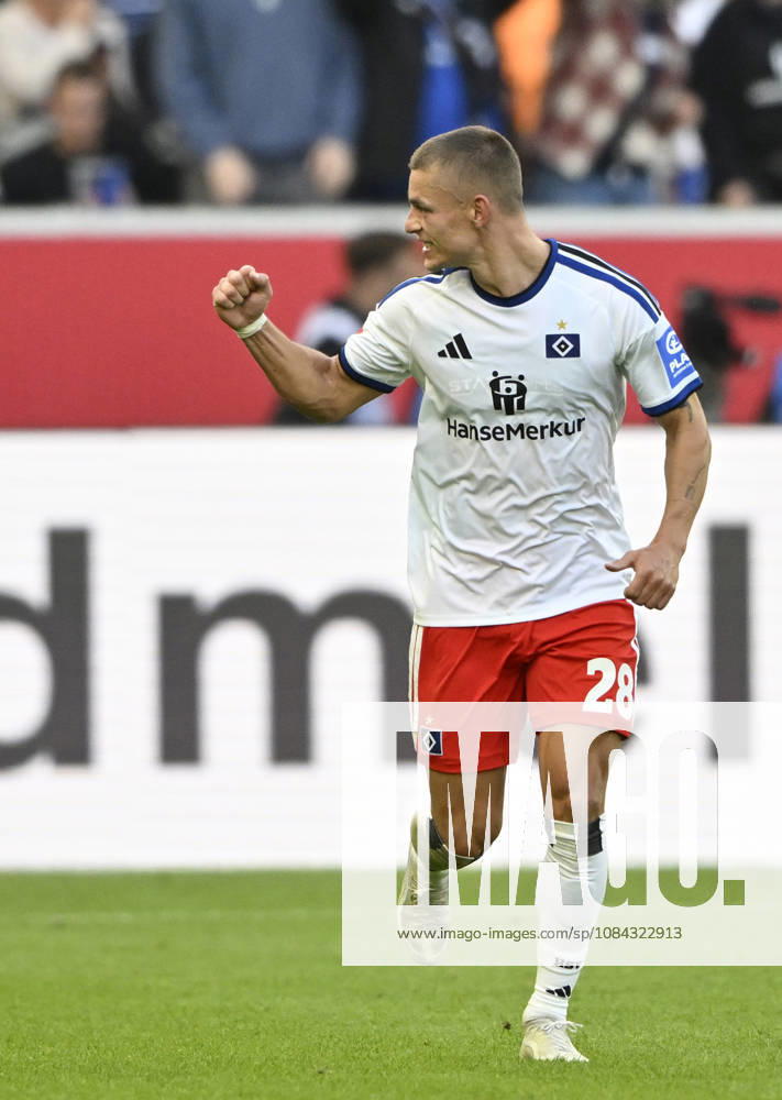 GOAL: 2-3 Miro Muheim, Hamburger SV (HSV) 28 Goal Celebration, TSG 1899 Hoffenheim vs. Hamburger SV (HSV), October 10, 2026. DFL regulations prohibit any use of photographs as image sequences and or quasi- VIDEO TSG 1899 Hoffenheim vs. Hamburger SV (HSV)