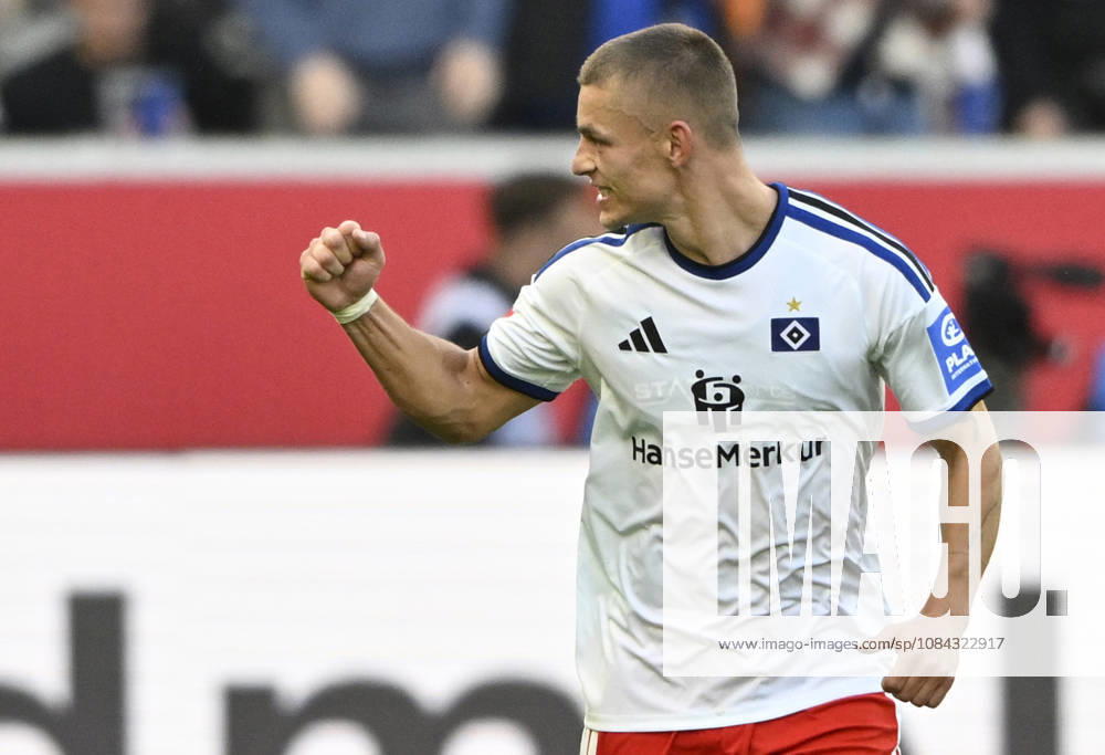 GOAL: 2-3 Miro Muheim, Hamburger SV (HSV) 28 Goal Celebration, TSG 1899 Hoffenheim vs. Hamburger SV (HSV), October 10, 2026. DFL regulations prohibit any use of photographs as image sequences and or quasi- VIDEO TSG 1899 Hoffenheim vs. Hamburger SV (HSV)