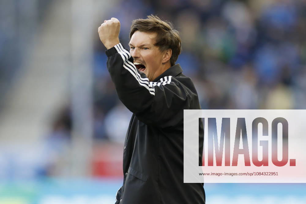 Coach Merlin Polzin (HSV), cheering, celebrating, celebrated, cheers, emotions, Becker Faust in action during the Bundesliga match between TSG 1899 Hoffenheim and Hamburger SV at the PreZero Arena, Sinsheim, Germany, on October 10, 2026, in action during the Bundesliga match between TSG 1899 Hoffenheim and Hamburger SV at the PreZero Arena, Sinsheim, Germany, on October 10, 2026. DFB and DFL regulations prohibit any use of photographs as image sequences and or quasi-video,