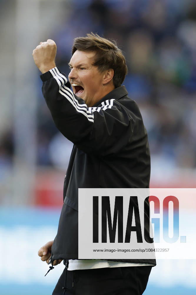 Coach Merlin Polzin (HSV), cheering, celebrating, celebrated, cheers, emotions, Becker Faust in action during the Bundesliga match between TSG 1899 Hoffenheim and Hamburger SV at the PreZero Arena, Sinsheim, Germany, on October 10, 2026, in action during the Bundesliga match between TSG 1899 Hoffenheim and Hamburger SV at the PreZero Arena, Sinsheim, Germany, on October 10, 2026. DFB and DFL regulations prohibit any use of photographs as image sequences and or quasi-video,