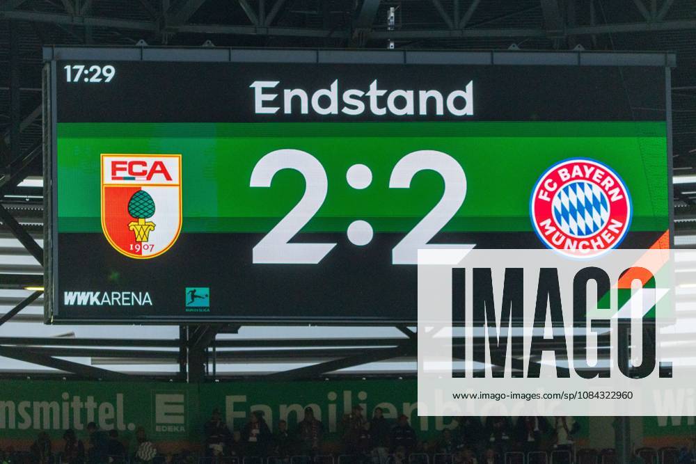 Screenshot showing the final score of 2–2, FC Augsburg vs. FC Bayern Munich, Bundesliga Soccer, Soccer, 1st Bundesliga, Matchday 5, October 10, 2026. DFL regulations prohibit any use of photographs as image sequences and or quasi-video.
