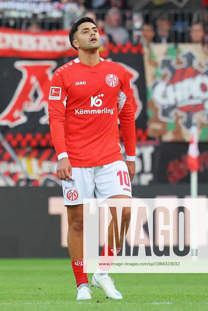 Mainz, Germany, October 10, 2026, Bundesliga 1 2026–2027, Matchday 5, FSV Mainz 05 vs. Bayer 04 Leverkusen. Pictured: Nadiem Amiri of M05 stands on the field, frustrated, after the final whistle. DFL regulations prohibit any use of photographs as image sequences and or quasi-video. Mewa Arena, Rhineland-Palatinate