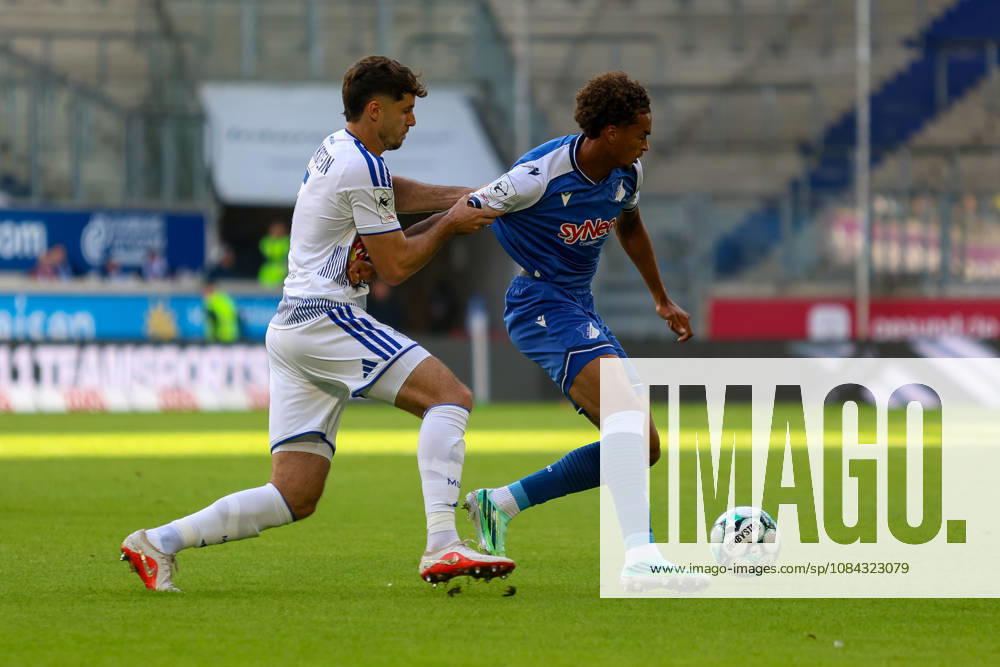 Germany, Soccer, Men s, 3rd Division, 2026–2027 Season, MSV Duisburg vs. TSG Hoffenheim II: Tobias Fleckstein (MSV) and Jykese Fields (TSG II) battle for the ball