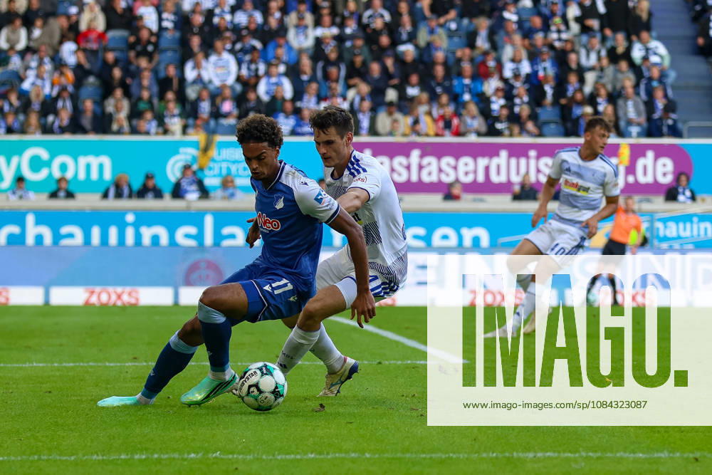 Germany, Soccer, Men s, 3rd Division, 2026–2027 Season, MSV Duisburg vs. TSG Hoffenheim II; Jykese Fields (TSG II) and Martin Ens (MSV) battling for the ball