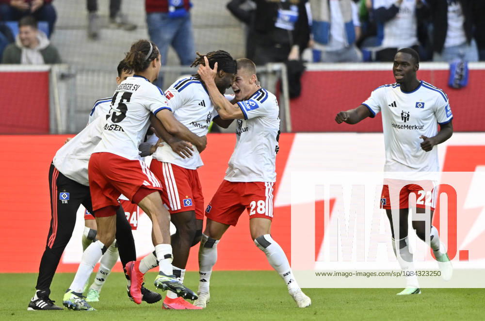 GOAL for 2-2 Terem Moffi Hamburger SV HSV 09 Goal celebration Miro Muheim Hamburger SV HSV 28 Kofi Amoako Hamburger SV HSV 22 Yussuf Poulsen Hamburger SV HSV 15 TSG 1899 Hoffenheim vs. Hamburger SV HSV 10 10 2026 DFL regulations prohibit any use of photographs as image sequences and or quasi-video TSG 1899 Hoffenheim vs. Hamburger SV HSV