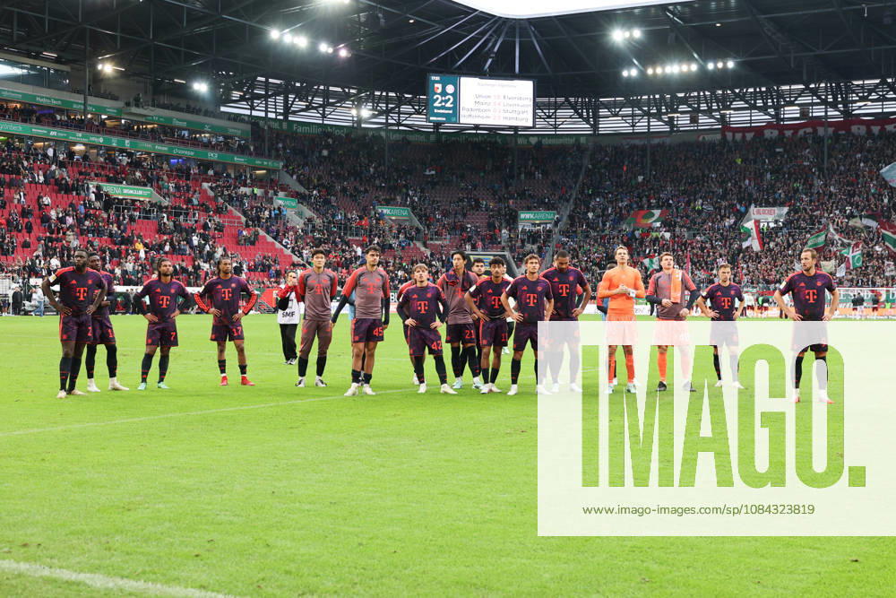FC Bayern Munich players with fans after the game, GER, FC Augsburg vs. FC Bayern Munich, soccer, Bundesliga, Matchday 5, 2026–2027 season, October 10, 2026, DFL and DFB regulations prohibit any use of photographs as image sequences and or quasi-video, GER, FC Augsburg vs. FC Bayern Munich, soccer, Bundesliga, Matchday 5, 2026–2027 season, October 10, 2026, Augsburg