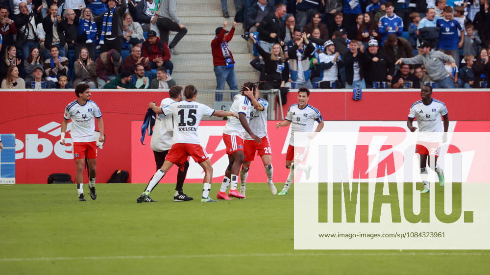 TSG 1899 Hoffenheim Hamburger SV Germany, Sinsheim, October 10, 2026, Soccer, Bundesliga, 2026–2027 Season, TSG 1899 Hoffenheim vs. Hamburger SV, Terem Moffi, Hamburger SV, celebration, goal 2-2, Moffi