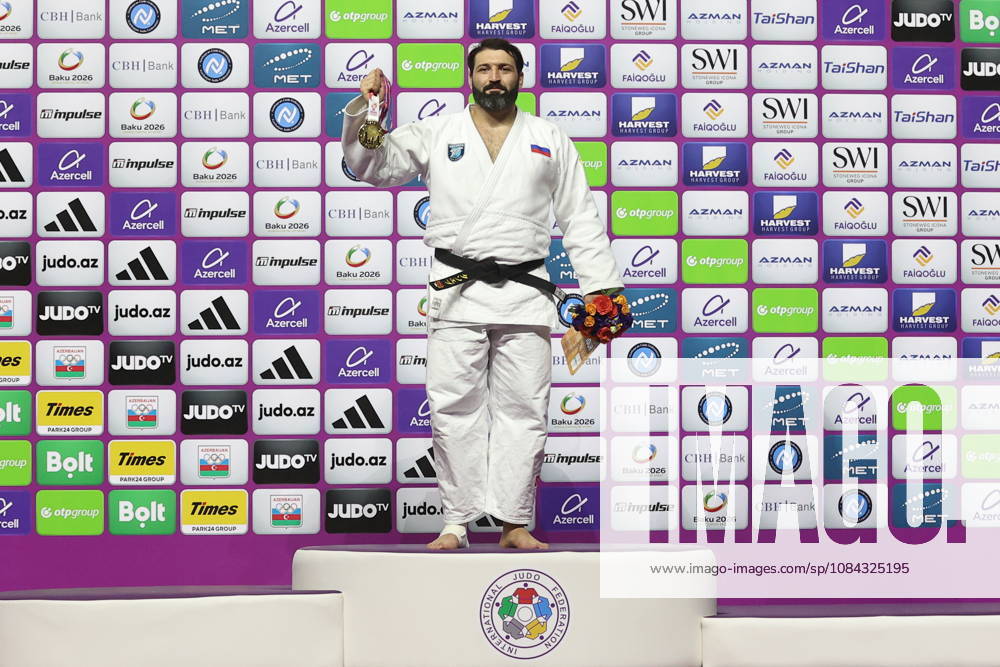 AZERBAIJAN, BAKU - OCTOBER 10, 2026: Russia s Inal Tasoev celebrates his gold medal during a victory ceremony for the men s heavyweight event as the 2026 World Judo Championships takes place at the National Gymnastics Arena. Mikhail Sinitsyn TASS 99050480