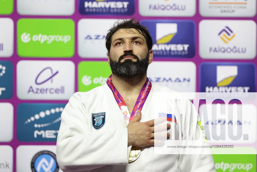 AZERBAIJAN, BAKU - OCTOBER 10, 2026: Russia s Inal Tasoev celebrates his gold medal during a victory ceremony for the men s heavyweight event as the 2026 World Judo Championships takes place at the National Gymnastics Arena. Mikhail Sinitsyn TASS 99050553