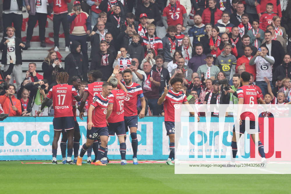 Joie des joueurs du LOSC apres le but de Dïlane BAKWA (LOSC Lille) lors du match LOSC Lille vs Le Havre, Ligue 1, Decathlon Arena stade Pierre Mauroy, le 10 octobre 2026 - photo Laurent Sanson PsnewZ