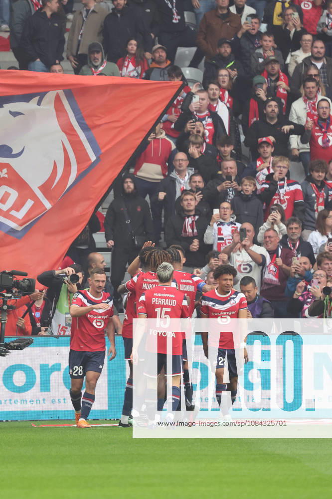 Joie des joueurs du LOSC apres le but de Dïlane BAKWA (LOSC Lille) lors du match LOSC Lille vs Le Havre, Ligue 1, Decathlon Arena stade Pierre Mauroy, le 10 octobre 2026 - photo Laurent Sanson PsnewZ