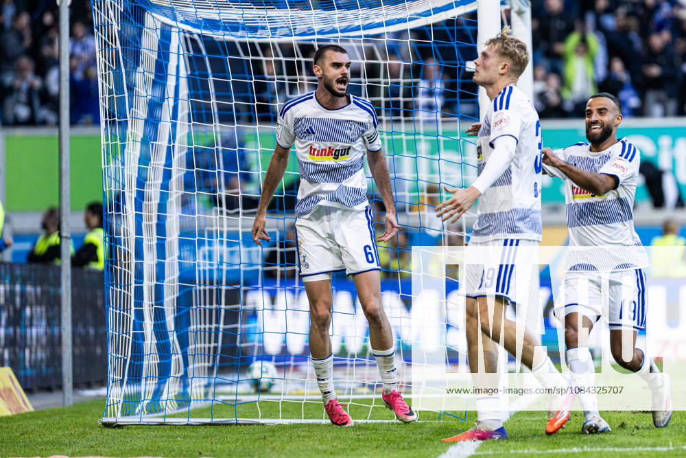 3rd Division: MSV Duisburg vs. TSG Hoffenheim II, October 10, 2026. MSV Duisburg celebrates the goal—2–2—scored by Peter Remmert of MSV Duisburg, October 39, 3rd Division, Matchday 8: MSV Duisburg vs. TSG Hoffenheim II at Schauinsland Reisen Arena, Duisburg, October 10, 2026. DFB regulations prohibit any use of photographs as image sequences and or quasi-video content.
