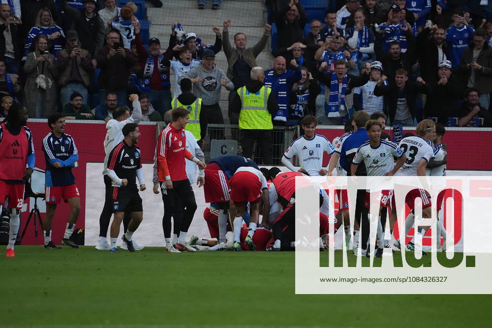 SNP Arena, Sinsheim, GER, 1. Bundesliga, TSG Hoffenheim vs. Hamburger SV; pictured: Miro Muheim of Hamburg celebrates the goal that made the score 2–3. DFL regulations prohibit any use of photographs as image sequences and or quasi-video. Photo by Hasan Bratic, DeFodi Images