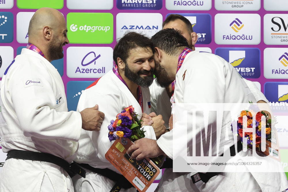 AZERBAIJAN, BAKU - OCTOBER 10, 2026: Azerbaijan s Ushangi Kokauri, Russia s Inal Tasoev and Azerbaijan s Kanan Nasibov (L-R) celebrate their silver, gold and bronze medals respectively during a victory ceremony for the men s heavyweight event as the 2026 World Judo Championships takes place at the National Gymnastics Arena 2026 World Judo Championships In Baku - ZUMAt113 20261010_zaa_t113_464